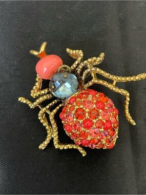 Joan Rivers Red & Coral Crystal Spider/Bug Brooch